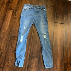 Mens Boohoo Blue Distressed Skinny Jeans